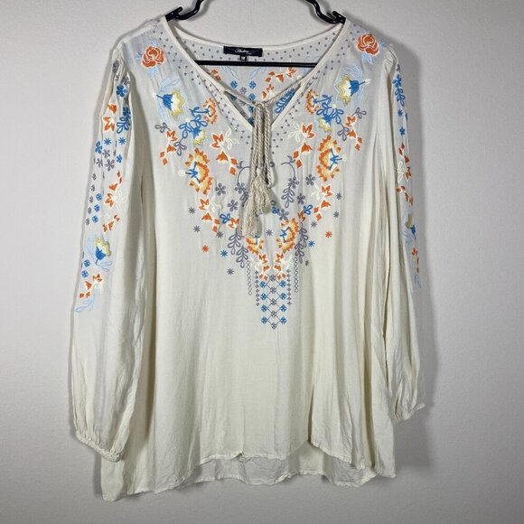 ANDREE BY UNIT Tops - Andree by Units Women's LS Pale Yellow Embroidered Blouse Medium!